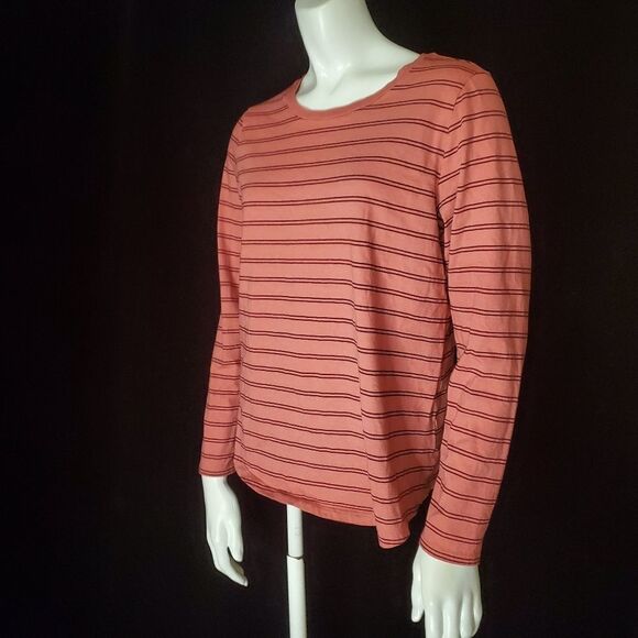 Old Navy Everywear Pink & Red Striped Long Sleeve Tee (M) - Picture 2 of 6